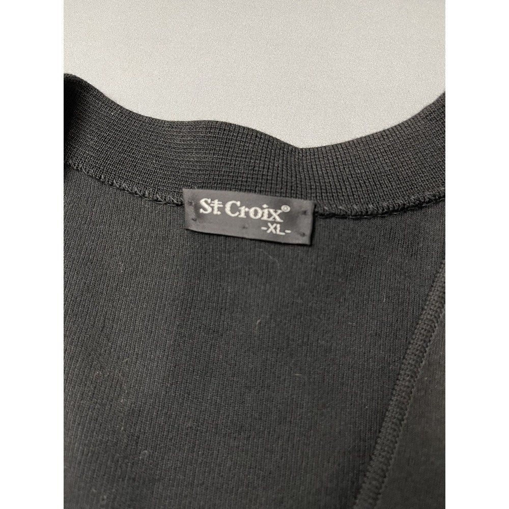 St Croix Mens XL Black V Neck Button 100% Wool Sleeveless Sweater Vest Made USA